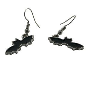 Halloween Dangle Earrings “ Bat ” for Women Girls black silver metal lightweight